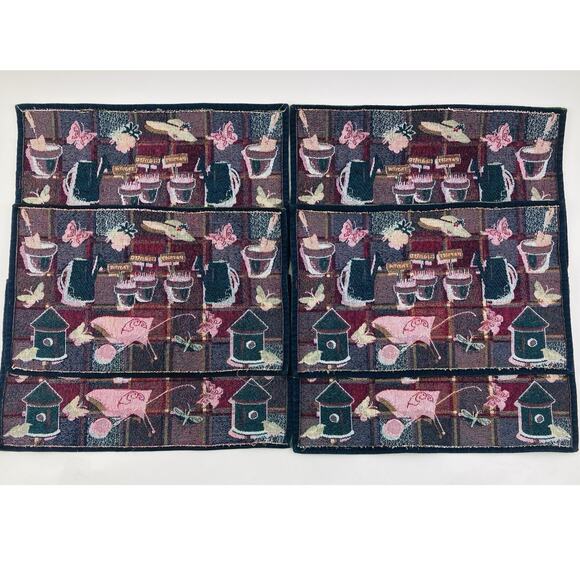 Placemats Set 6 Herb Garden Theme Bird Butterflies Red Hat Park B Smith Tapestry - Picture 9 of 10